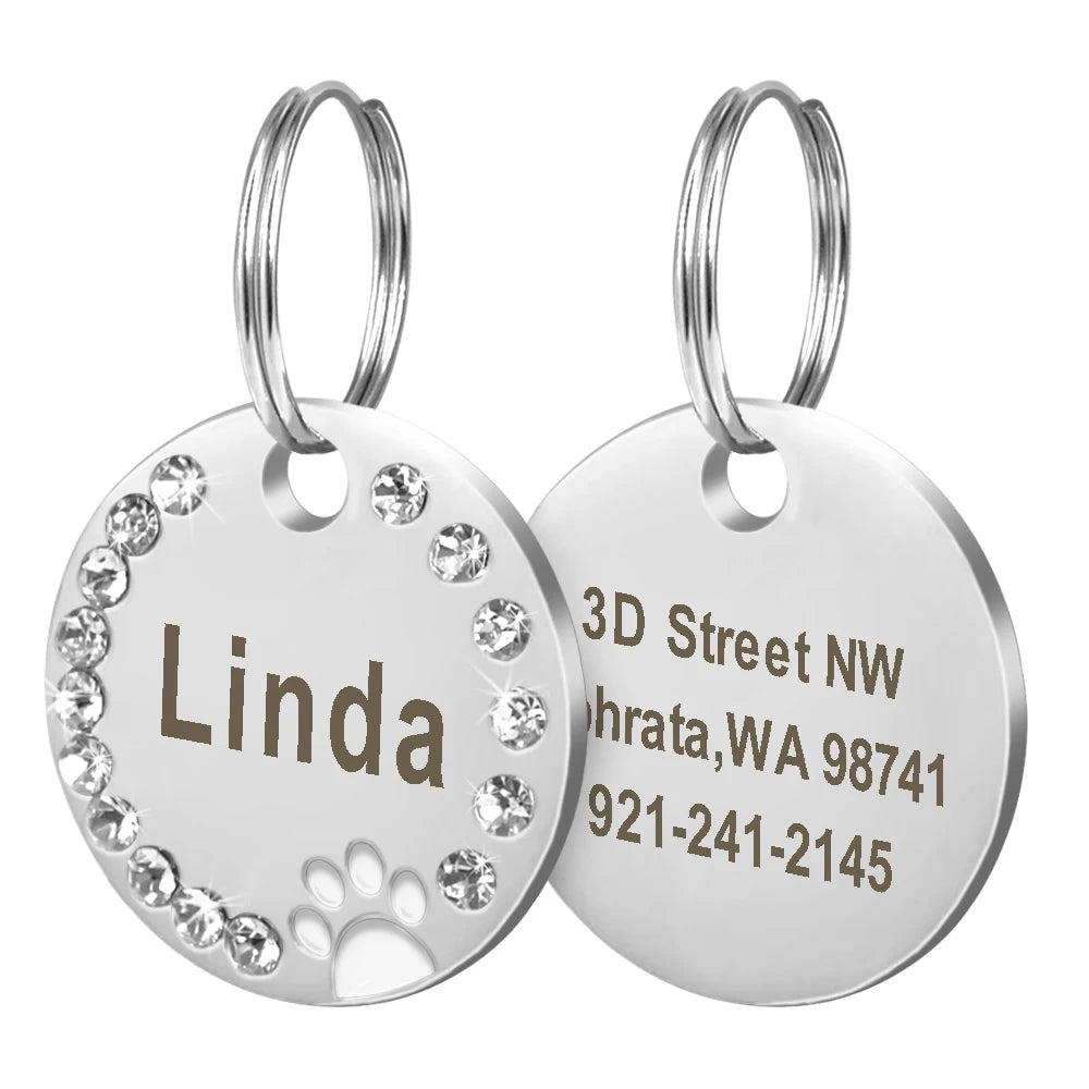 Personalized Pet ID Tag — Bling Rhinestone Name Tag for Dogs & Cats (Free Engraving)