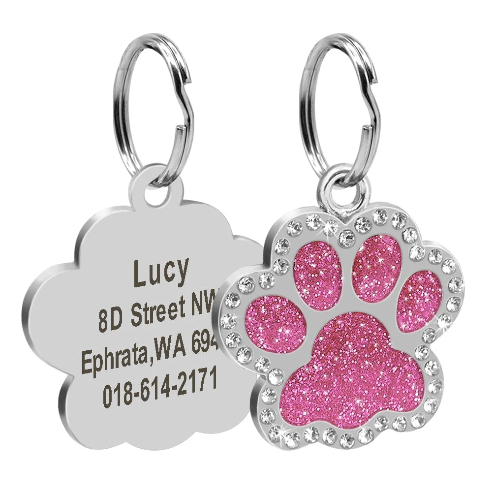 Personalized Pet ID Tag — Bling Rhinestone Name Tag for Dogs & Cats (Free Engraving)