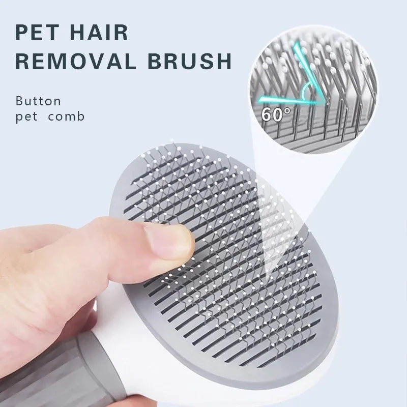 Pet Hair Remover & Self‑Cleaning Brush — Stainless Steel Grooming Tool for Dogs and Cats