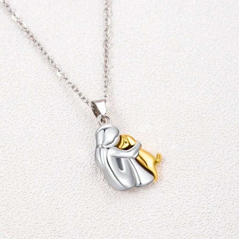 Two‑Tone Girl & Dog Hug Necklace — A Heartfelt Gift for Pet Lovers