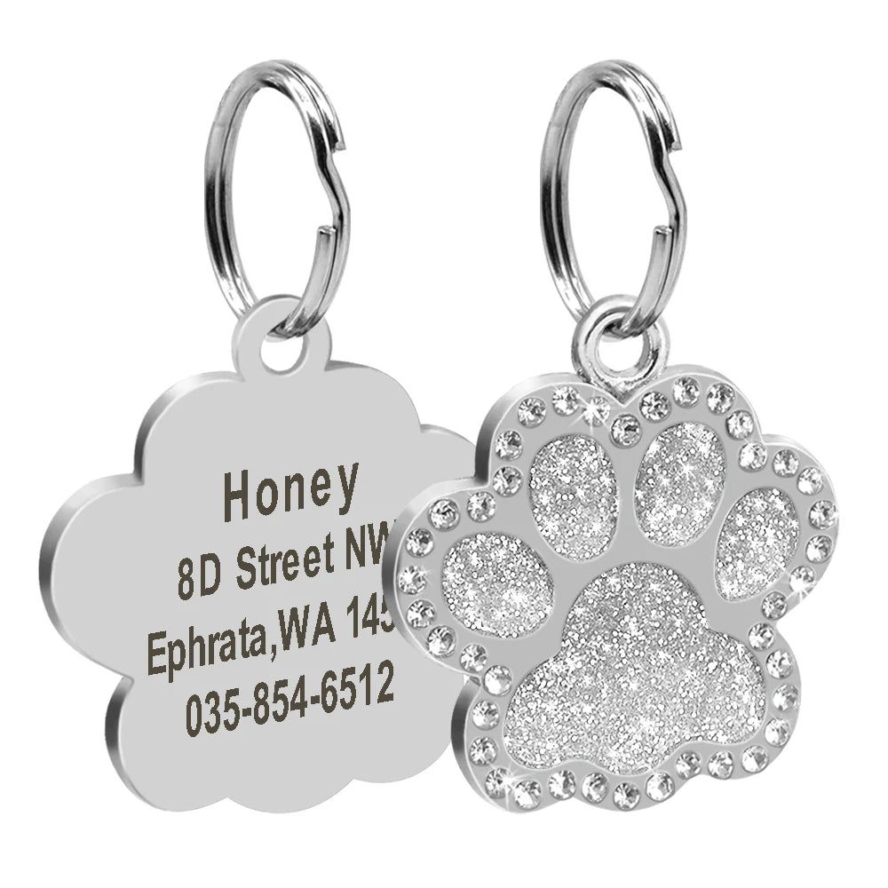 Personalized Pet ID Tag — Bling Rhinestone Name Tag for Dogs & Cats (Free Engraving)