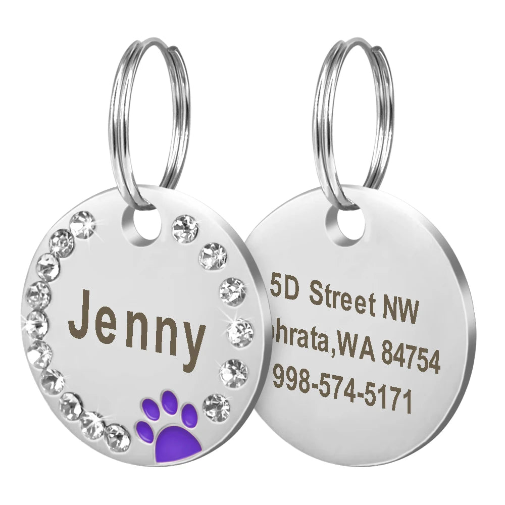 Personalized Pet ID Tag — Bling Rhinestone Name Tag for Dogs & Cats (Free Engraving)