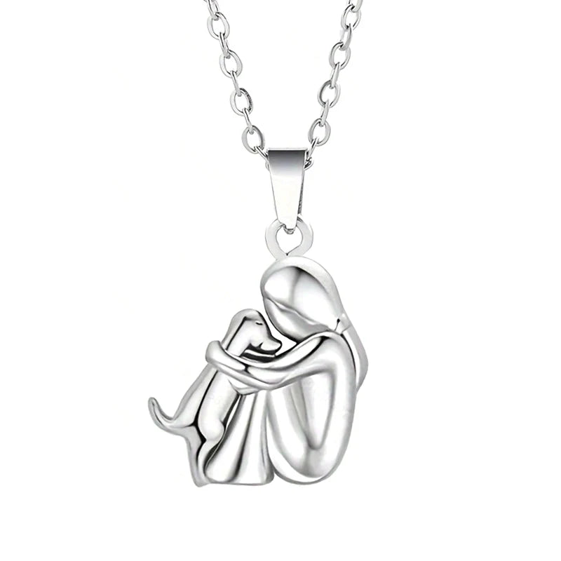 Two‑Tone Girl & Dog Hug Necklace — A Heartfelt Gift for Pet Lovers