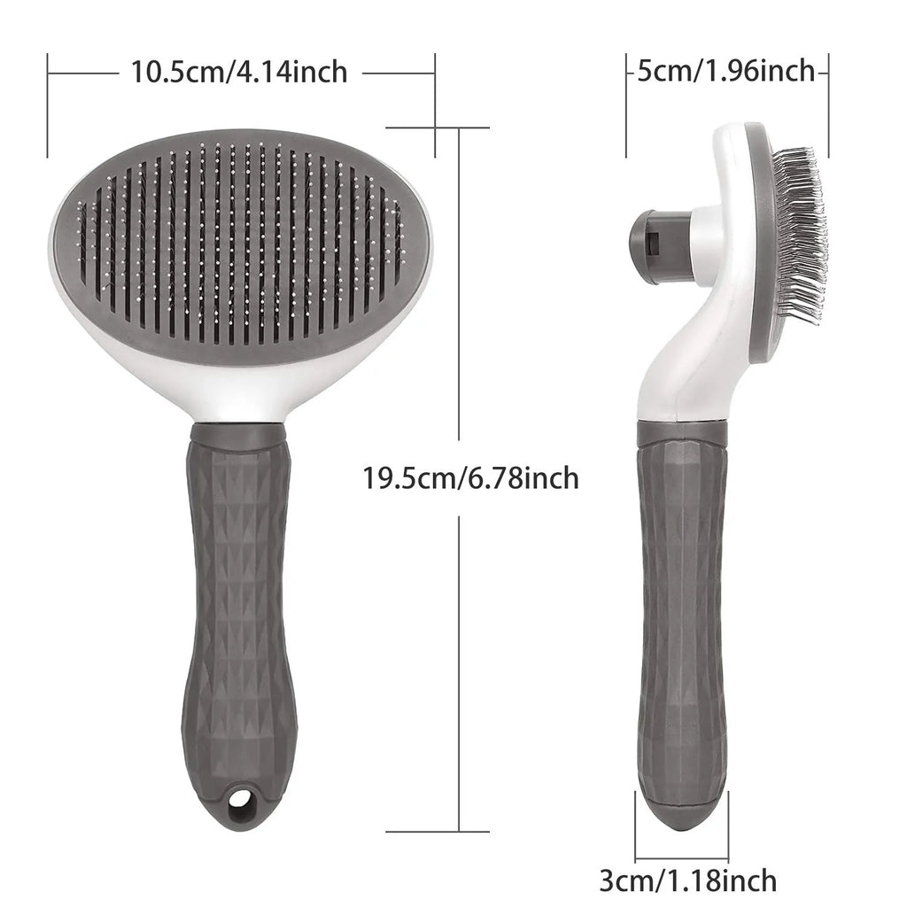 Pet Hair Remover & Self‑Cleaning Brush — Stainless Steel Grooming Tool for Dogs and Cats