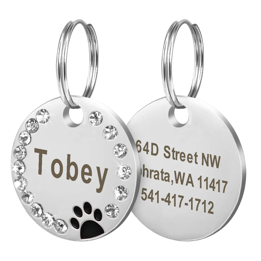 Personalized Pet ID Tag — Bling Rhinestone Name Tag for Dogs & Cats (Free Engraving)