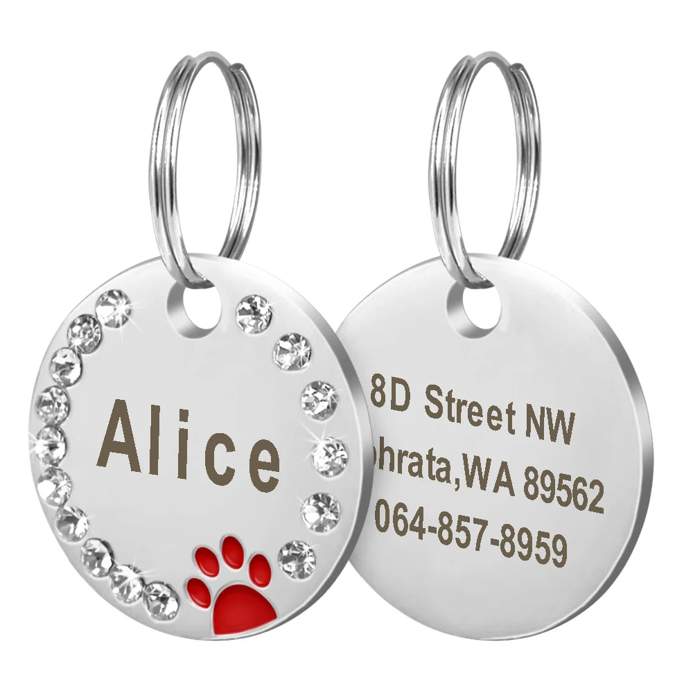 Personalized Pet ID Tag — Bling Rhinestone Name Tag for Dogs & Cats (Free Engraving)