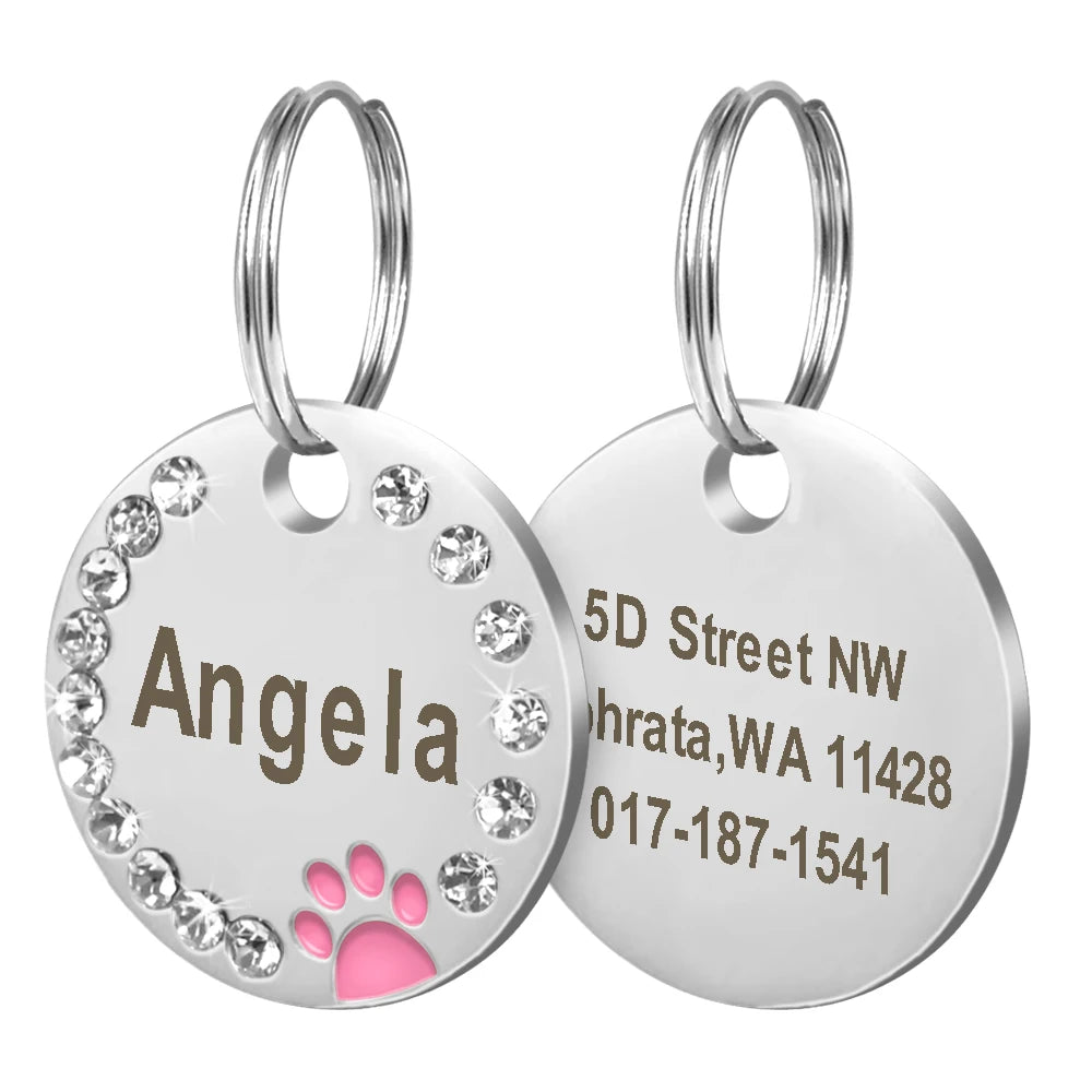Personalized Pet ID Tag — Bling Rhinestone Name Tag for Dogs & Cats (Free Engraving)
