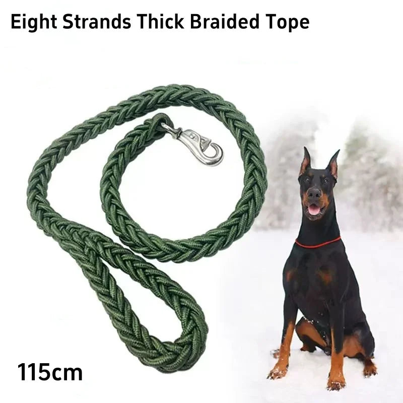 Heavy‑Duty Nylon Braided Dog Leash — Thick Rope Lead for Large Dogs & Strong Pullers