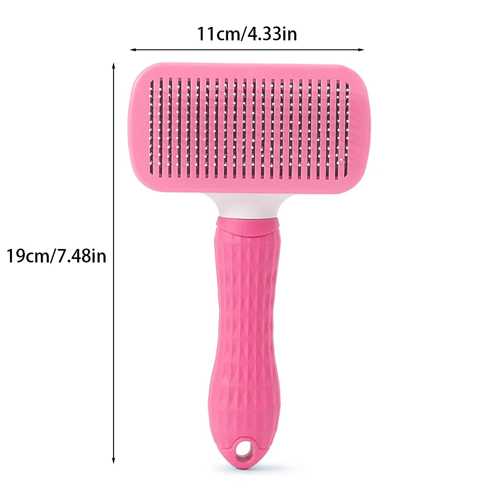 Pet Hair Remover & Self‑Cleaning Brush — Stainless Steel Grooming Tool for Dogs and Cats