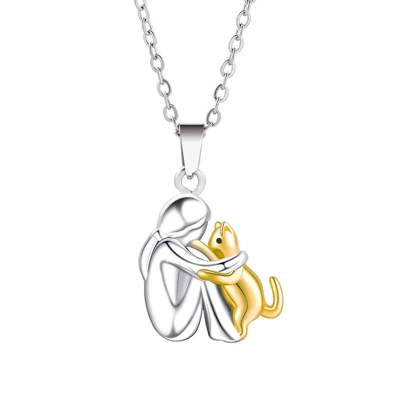 Two‑Tone Girl & Dog Hug Necklace — A Heartfelt Gift for Pet Lovers