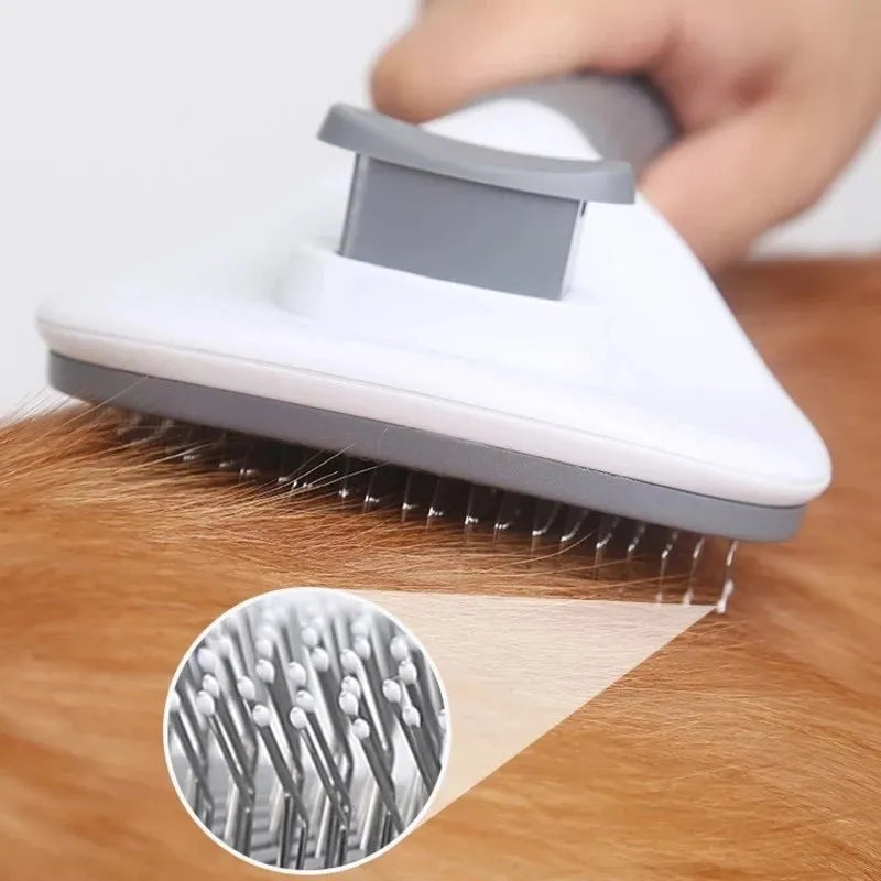 Pet Hair Remover & Self‑Cleaning Brush — Stainless Steel Grooming Tool for Dogs and Cats