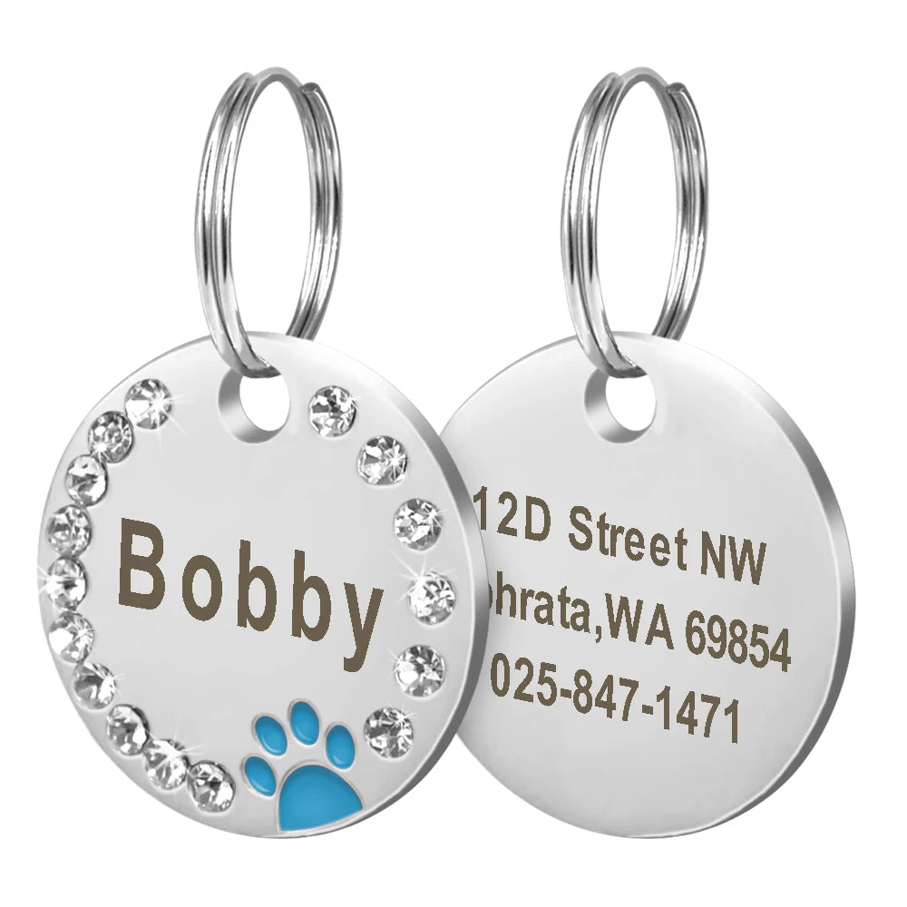 Personalized Pet ID Tag — Bling Rhinestone Name Tag for Dogs & Cats (Free Engraving)